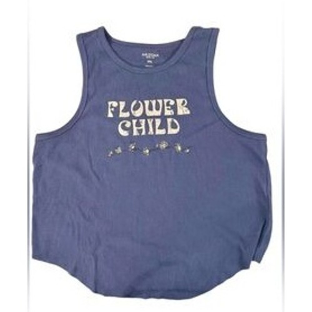 Arizona Jean Co‎ Flower Child Tank Top Blue Ribbed Graphic Size S